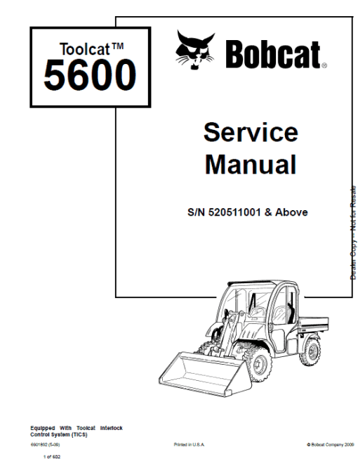 Bobcat 5600 Toolcat Utility Vehicle Service Manual - Image 6