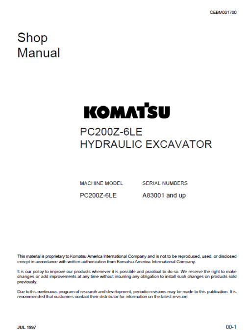 Komatsu PC200Z-6LE Excavator Service Manual