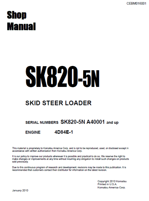 Komatsu SK820-5N Skid-Steer Loader Service Manual