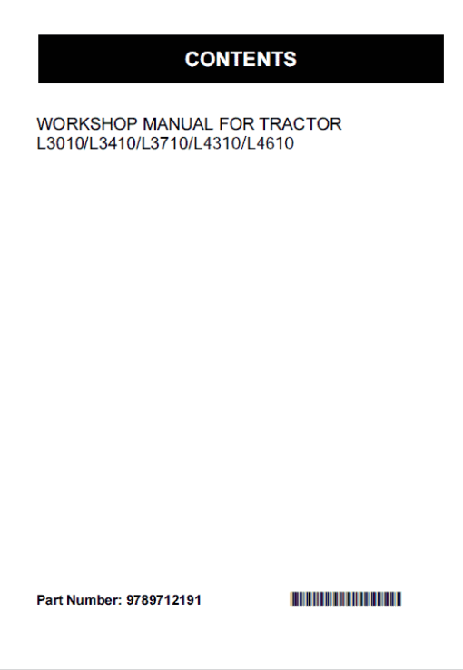 Kubota L3010, L3410, L3710, L4310, L4610 Tractor Workshop Manual