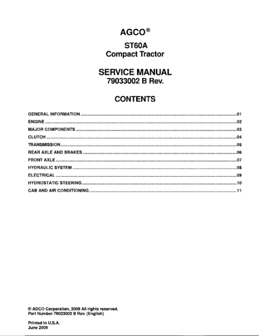 AGCO ST60A Tractor Service Manual