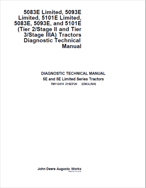 John Deere 5083E, 5093E, 5101E including Limited Models Manuals (S.N 344001-439999) - Image 2