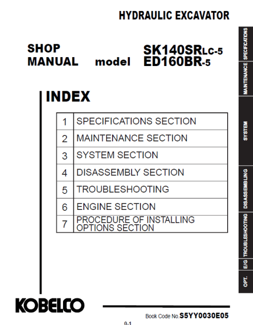 Kobelco SK140SRL-5, SK140SRLC-5 ED160BR-5 Hydraulic Excavator Repair Service Manual