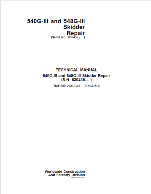 John Deere 540G-III, 548G-III Skidder Repair Technical Manual (S.N after 630436 - )