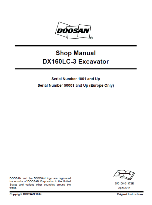 Doosan DX160LC-3 Excavator Service Manual