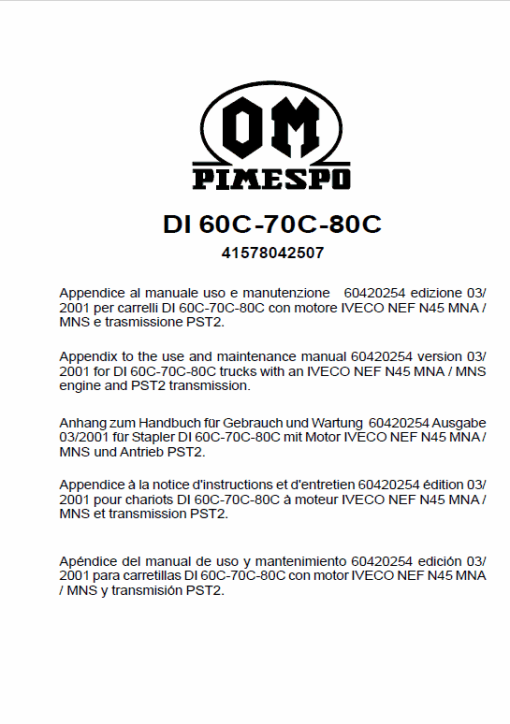 OM Pimespo DI50CH, DI60C, DI70C and DI80C Forklift Workshop Manual - Image 6