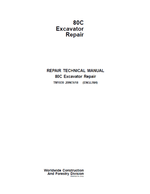 John Deere 80C Excavator Repair Technical Manual