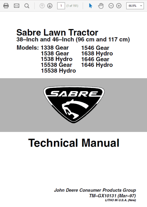 John Deere 1338, 1538, 1546, 1638 Sabre Lawn Tractors Technical  Manual - Image 4