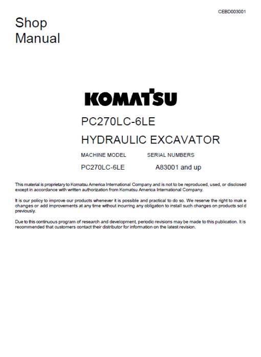 Komatsu PC270LC-6LE Excavator Service Manual