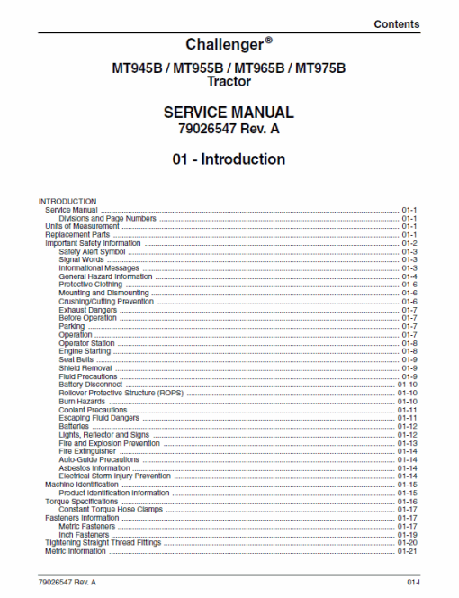 Challenger MT945B, MT955B, MT975B Tractor Workshop Manual