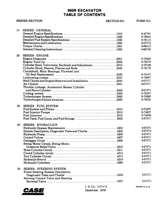 Case 880R Excavator Service Manual