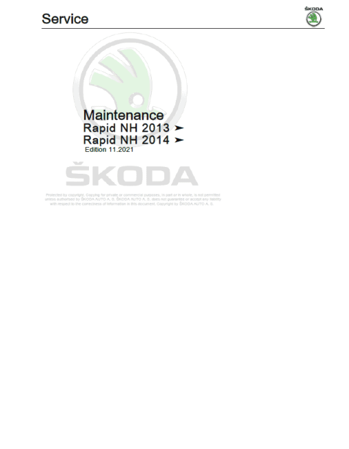 SKODA RAPID (NH) Repair Service Manual