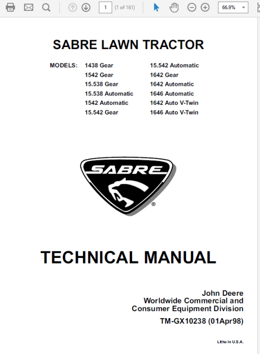 John Deere 1438, 1542, 1642, 1646 Sabre Lawn Tractors Technical Manual - Image 5