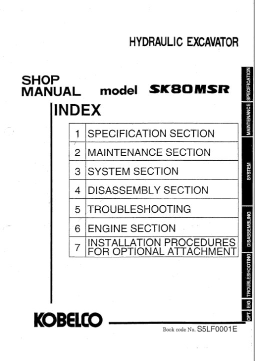 Kobelco SK80MSR, SK80CS Excavator Service Manual - Image 2