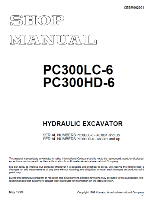 Komatsu PC300LC-6 and PC300HD-6 Excavator Service Manual