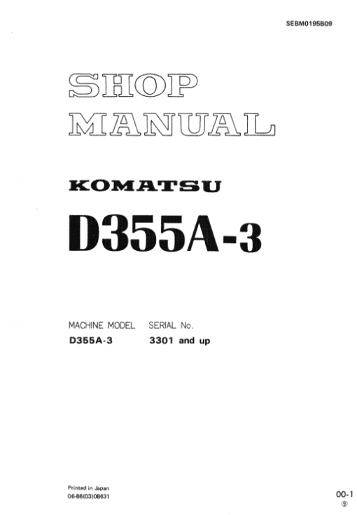 Komatsu D355A-3 Dozer Service Manual