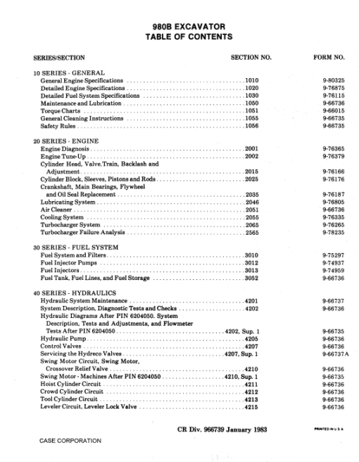 Case 980B Excavator Service Manual