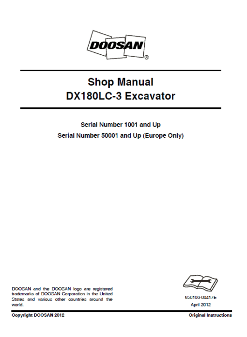 Doosan DX180LC-3 Excavator Service Manual