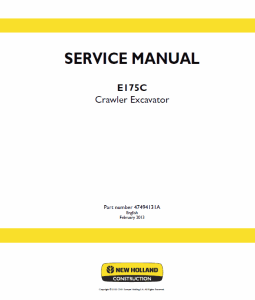 New Holland E175C Crawler Excavator Service Manual