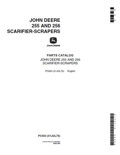 John Deere 255, 256 Attachments (255 Scarifier-Scrapers YR 1960 – 1962) Parts Catalog Manual - PC663