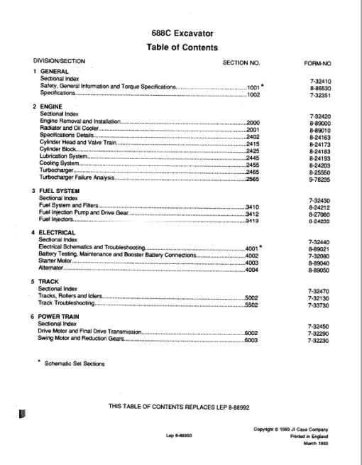 Case 688C Excavator Service Manual