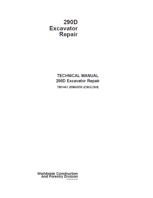 John Deere 290D Excavator Repair Technical Manual