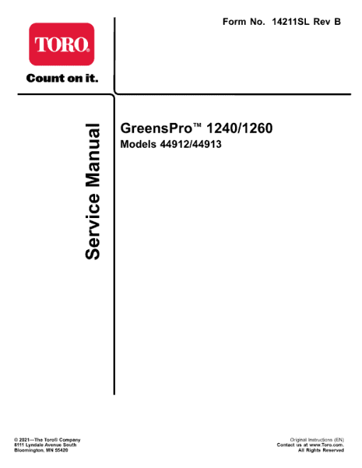 Toro Greens Pro 1240, 1260 Service Repair Manual