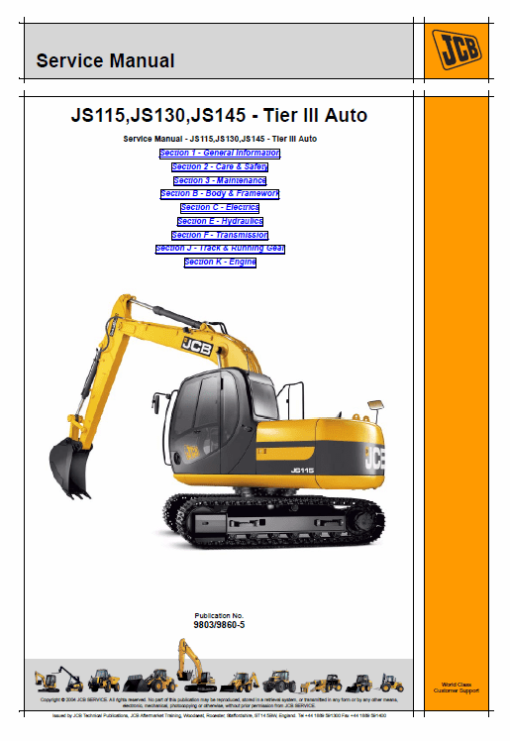 JCB JS115, JS130, JS145 Tier 3 Auto Excavator Service Manual