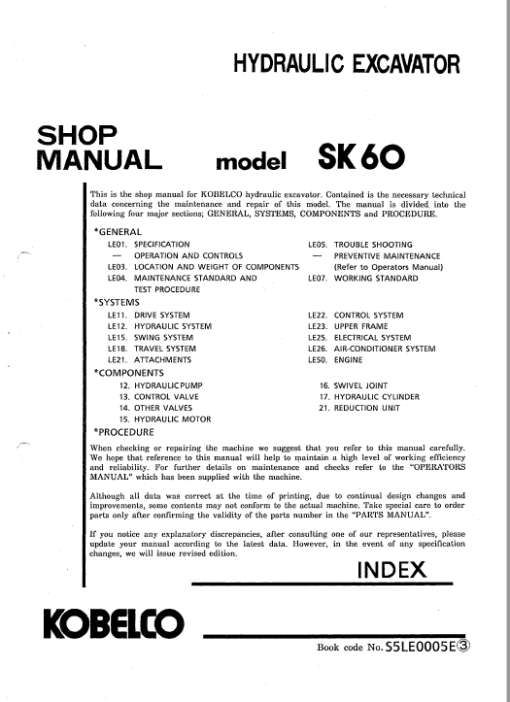 Kobelco SK60 Excavator Service Manual - Image 2