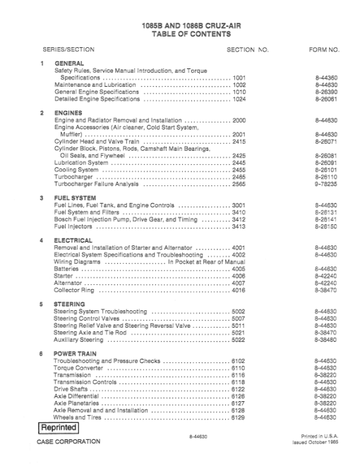 Case 1085B, 1086B Excavator Service Manual