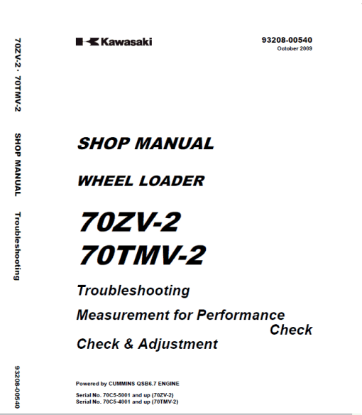 Kawasaki 70ZV-2, 70TMV-2 Wheel Loader Service Manual