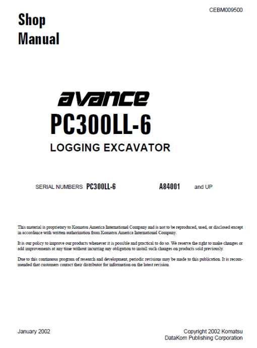 Komatsu PC300LL-6 Excavator Service Manual