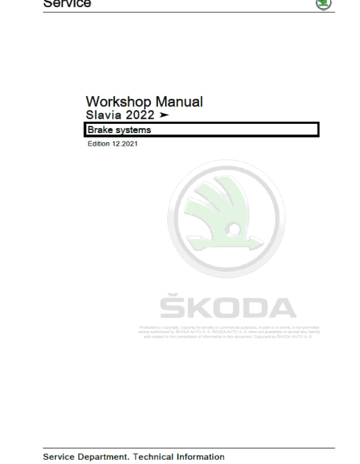 SKODA SLAVIA (PB) Repair Service Manual