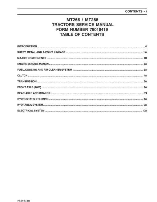 Challenger MT265, MT285 Tractor Service Manual