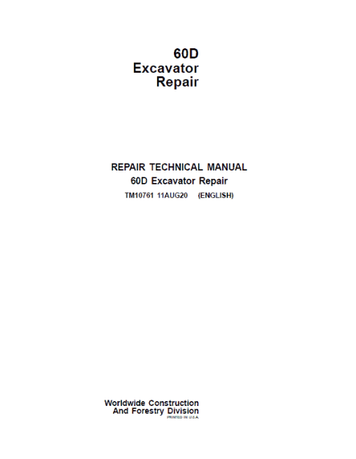 John Deere 60D Excavator Repair Technical Manual