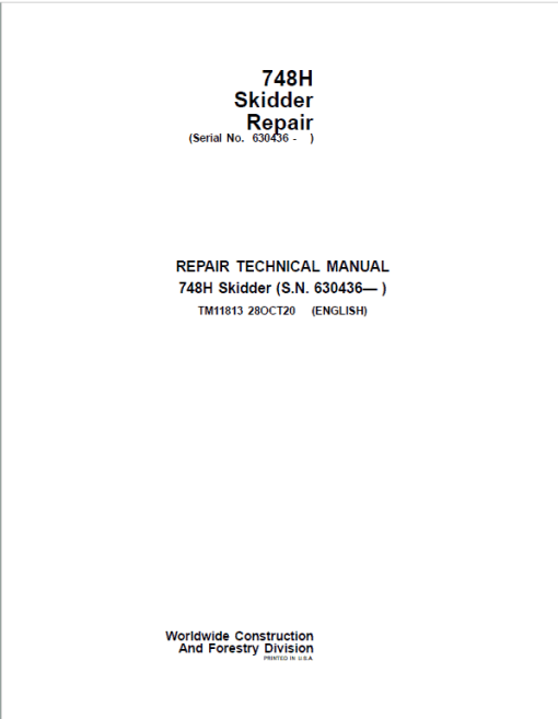 John Deere 748H Skidder Repair Technical Manual (S.N after 630436 - )