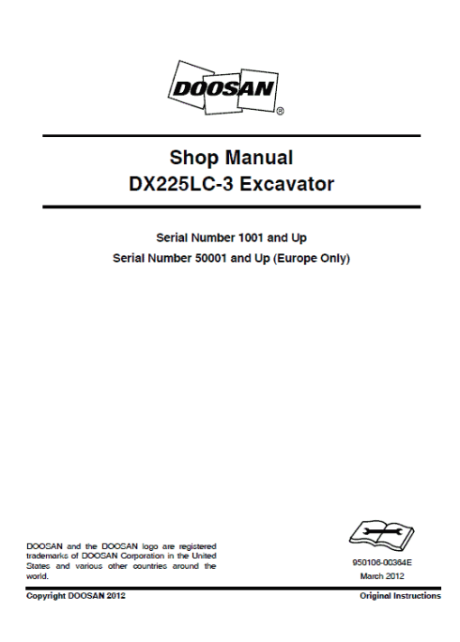 Doosan DX225LC-3 and DX255LC-5 Excavator Service Manual