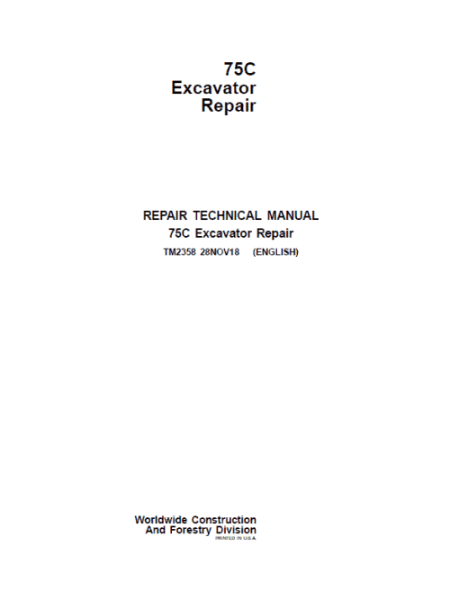 John Deere 75C Excavator Repair Technical Manual