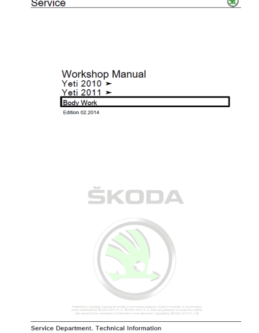 SKODA YETI (5L, 67) Repair Service Manual