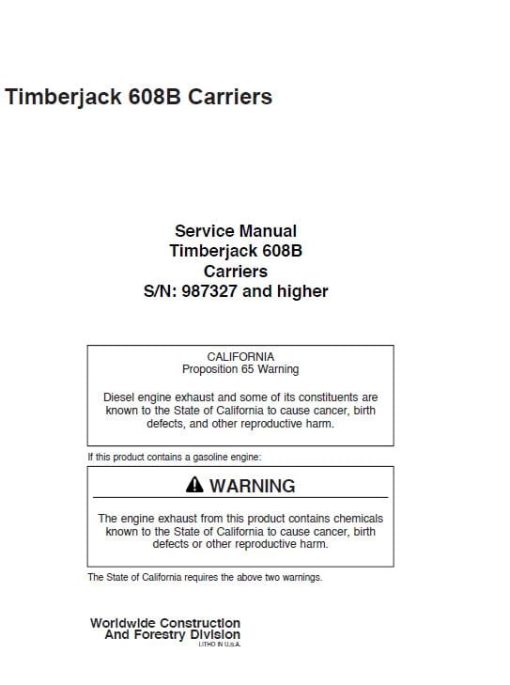 Timberjack 608B Carriers Service Repair Manual (987327 and Up)