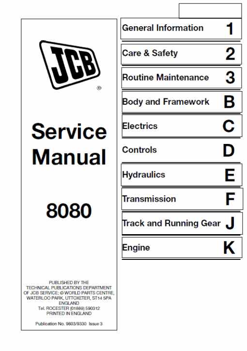 JCB 8080 Midi Excavator Service Manual