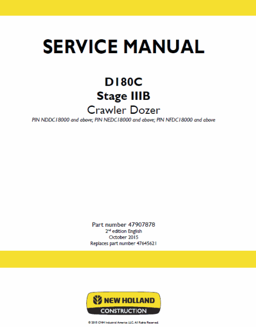 New Holland D180C Stage 3B Crawler Dozer Service Manual