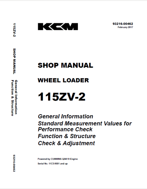 Kawasaki 115ZV-2 Wheel Loader Service Manual