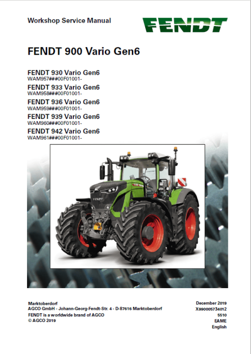 Fendt 930, 933, 936, 939, 942 Vario Gen6 Tractors Workshop Repair Manual