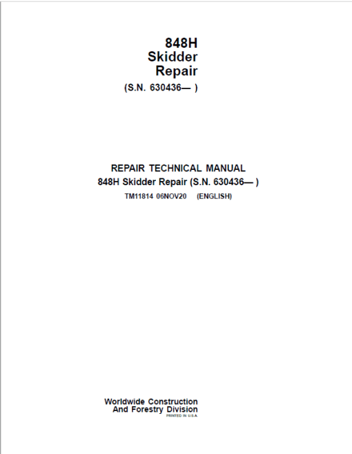 John Deere 848H Skidder Repair Technical Manual (S.N after 630436 - )