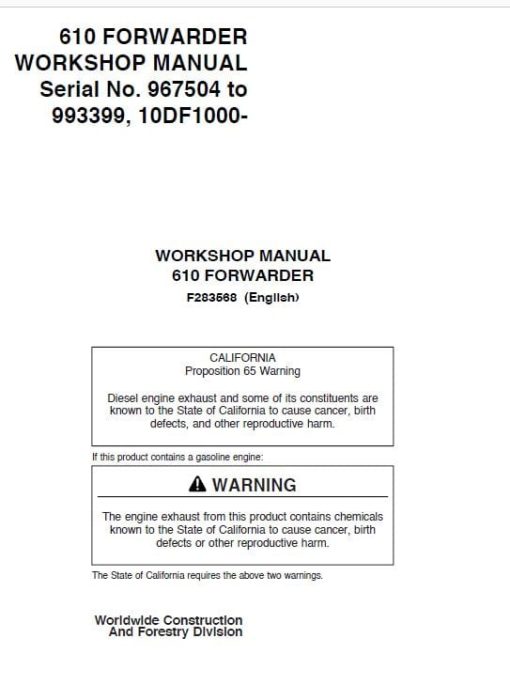 Timberjack 610 Forwarder Service Repair Manual