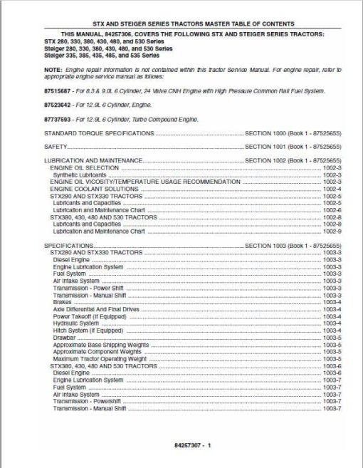 Case 335, 385, 435, 485, 535 Steiger Tractor Service Manual