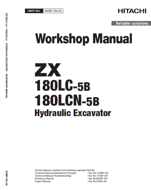 Hitachi ZX180LC-5B and ZX180LC-5G Excavator Service Repair Manual