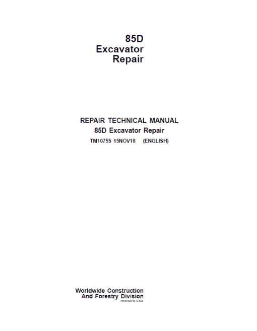 John Deere 85D Excavator Repair Technical Manual