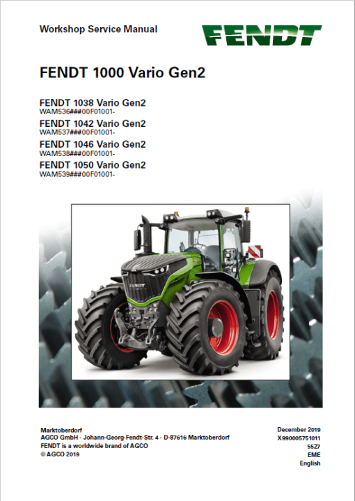 Fendt 1038, 1042, 1046, 1050 Vario Gen2 Tractors Workshop Repair Manual